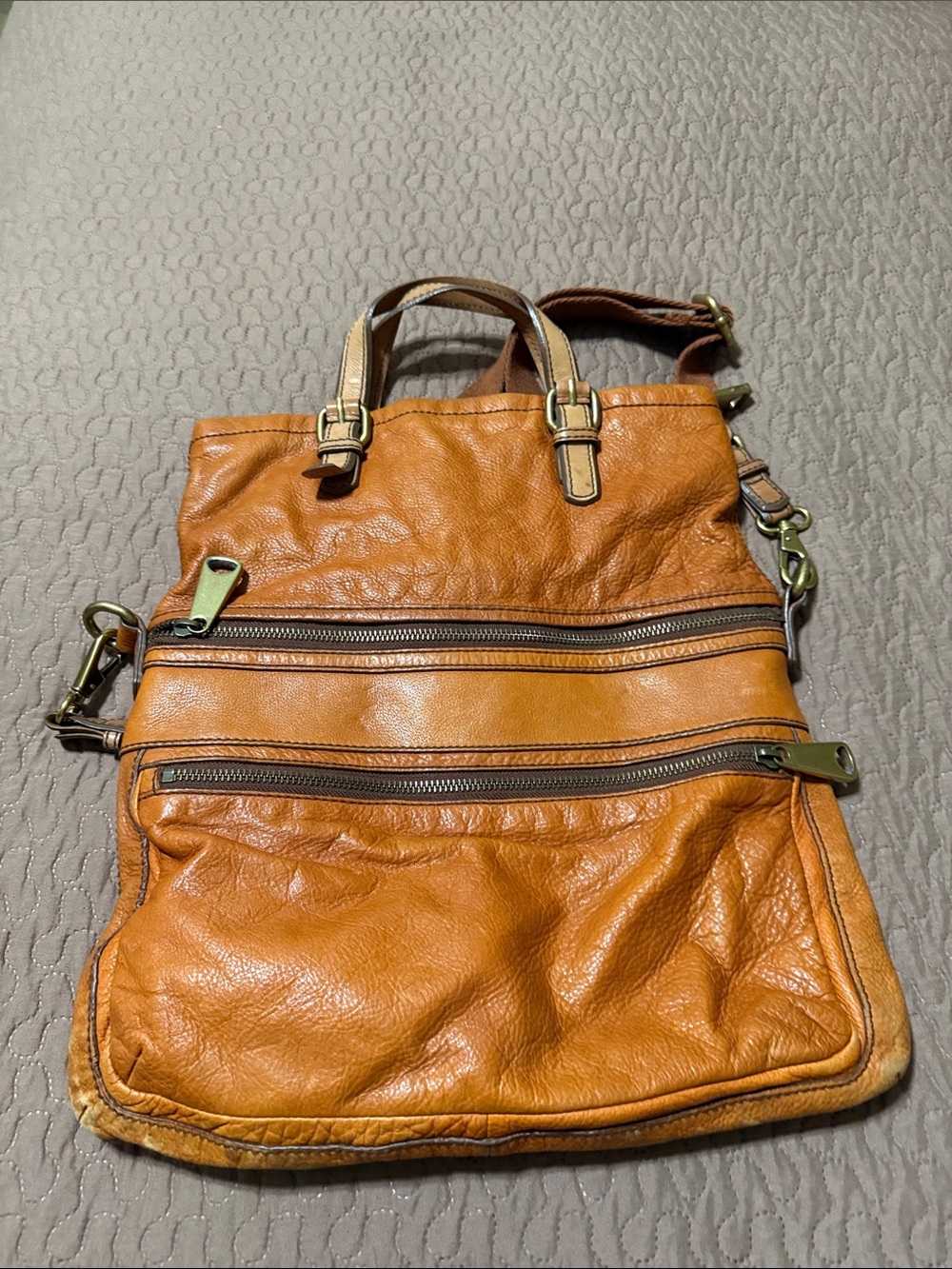 Fossil Cognac Leather Shoulder Tote with Adjustable Strap - Picture 2 of 6